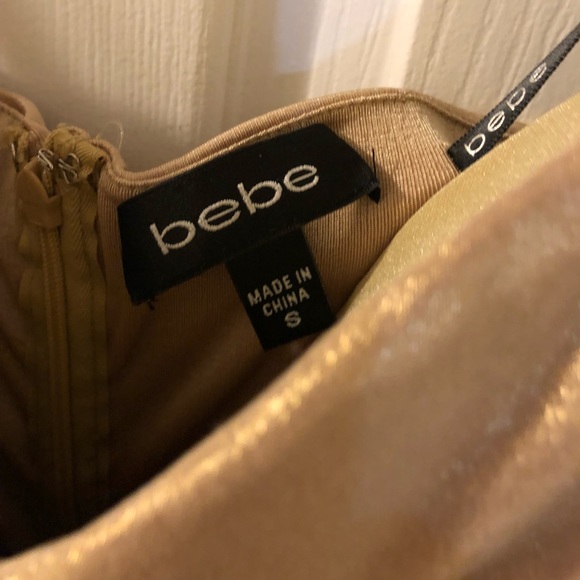 Shimmery gold Bebe strap less party dress - Picture 2 of 4